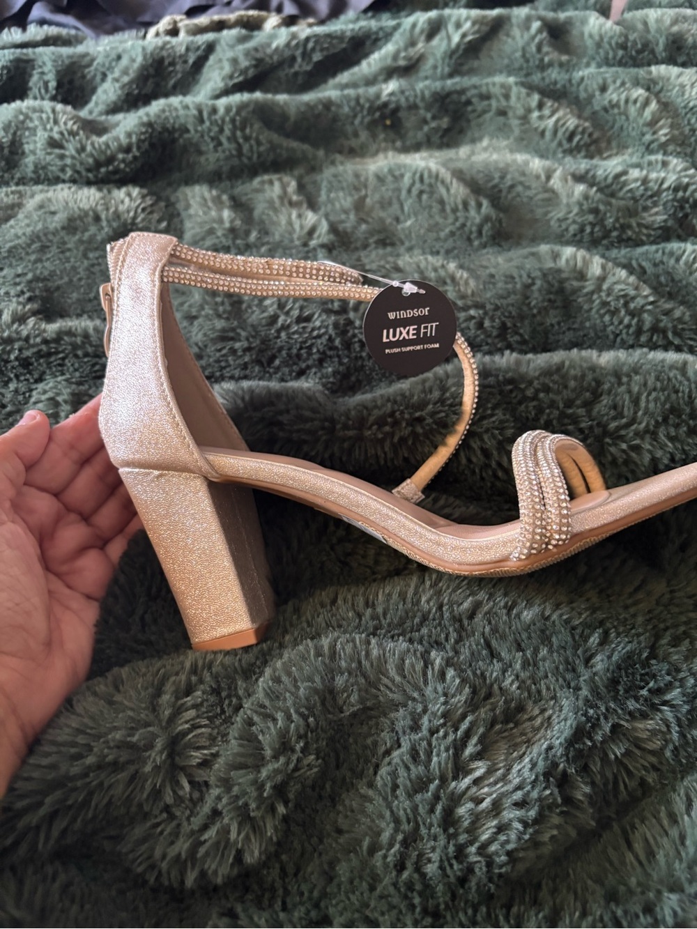Windsor Gold Rhinestone Block Heels - Picture 5 of 8